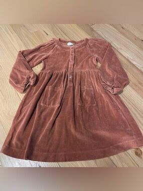 Kate Quinn Girls' Rust Velvet Long-Sleeve Dress